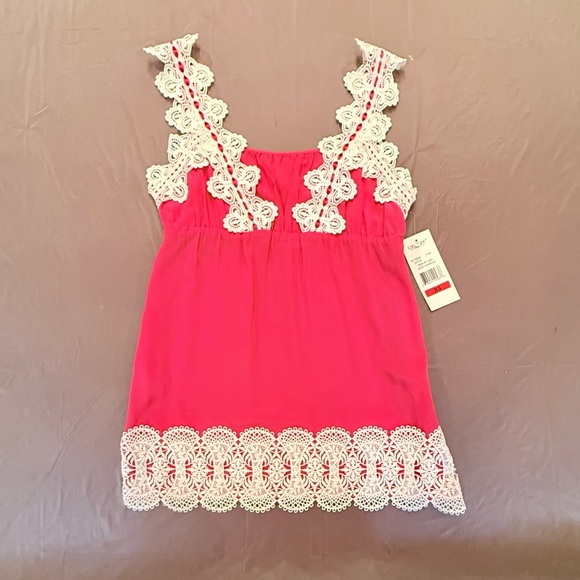 NWT Karen Kane Pink Lace Trim Sleeveless 100% Silk Top Size XS MSRP $148 - Picture 9 of 9